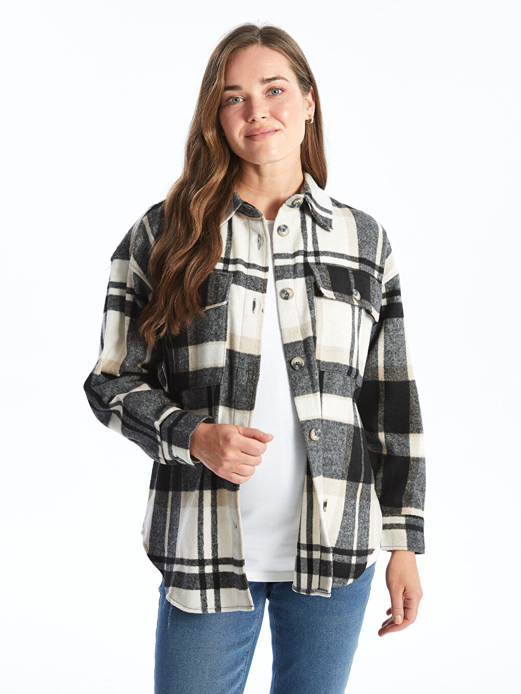 LCWAIKIKI Maternity Karirana prevelika trudnička košulja jakna -W44993Z8-LLL