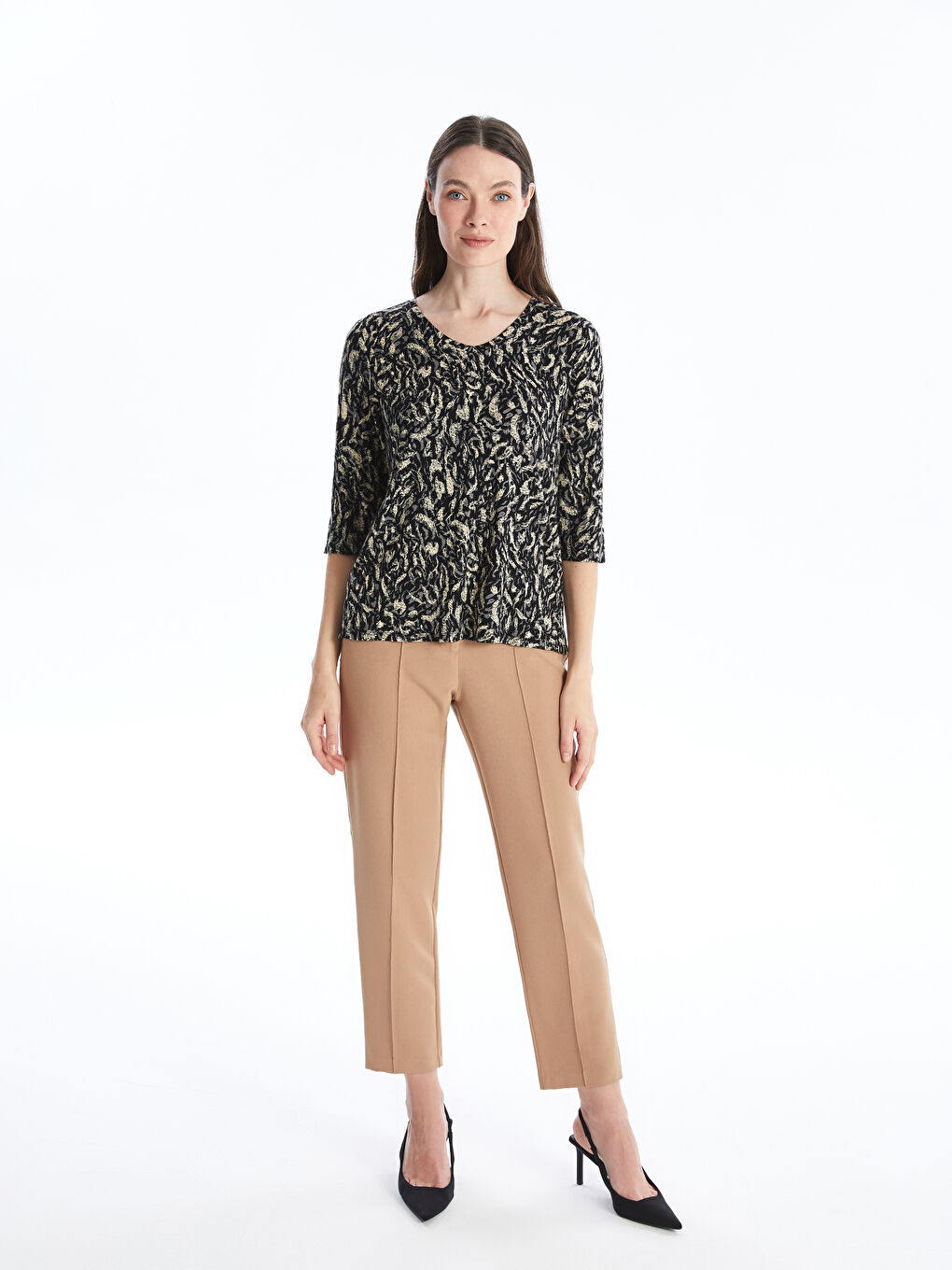 Blouse à motifs à encolure en V-1