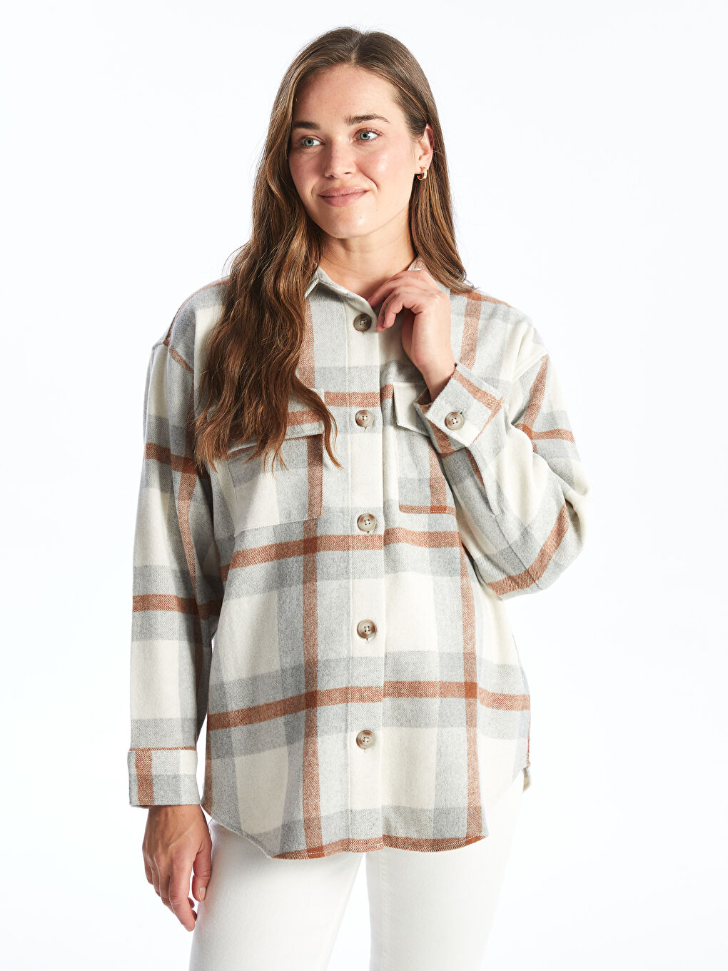 LCWAIKIKI Maternity Plaid Oversize Maternity Shirt Jacket -W44996Z8-LKQ