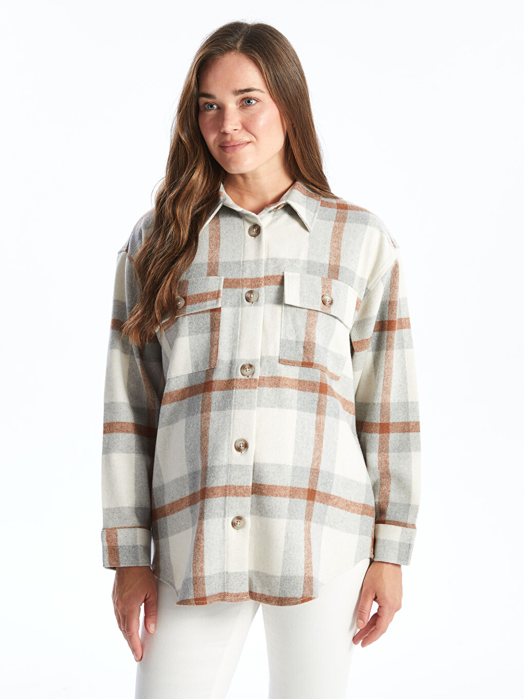 LCWAIKIKI Maternity Plaid Oversize Maternity Shirt Jacket -W44996Z8-LKQ