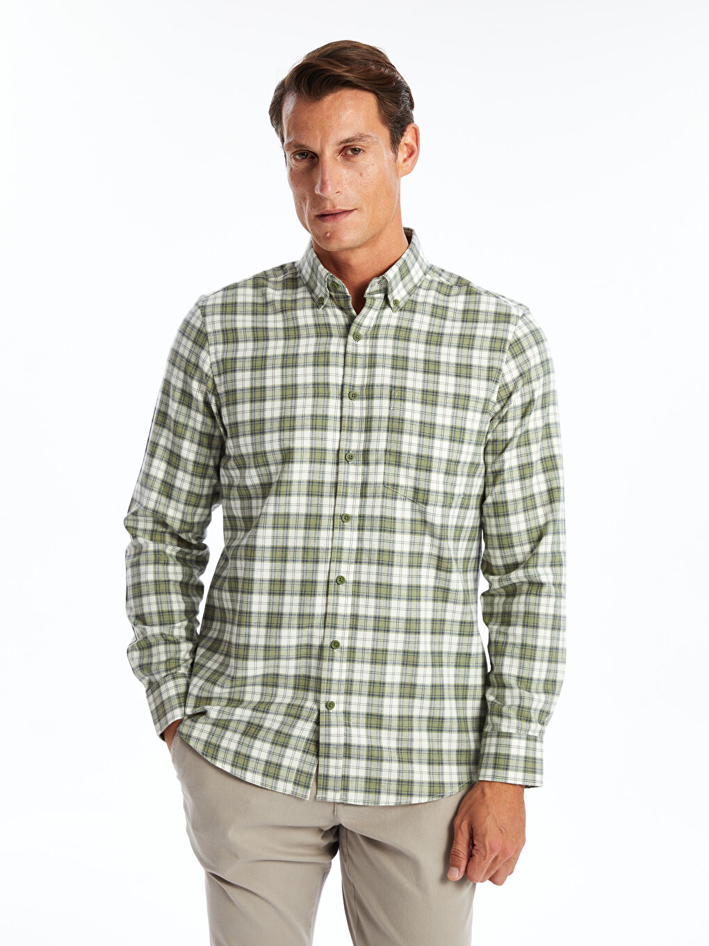 LCWAIKIKI Classic Regular Fit Long Sleeve Plaid Men's Shirt -W45003Z8-LME
