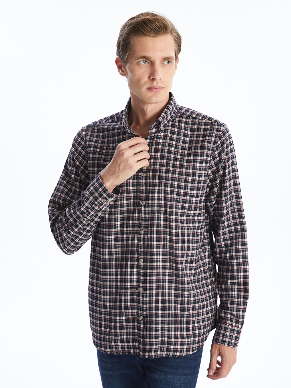 LCWAIKIKI Classic Button-Down Collar Plaid Regular Fit Men's Shirt -W45004Z8-LLH