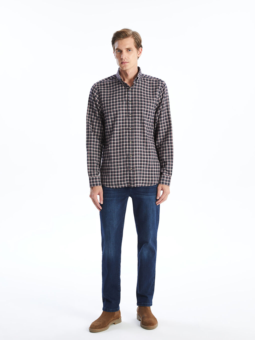 LCWAIKIKI Classic Button-Down Collar Plaid Regular Fit Men's Shirt -W45004Z8-LLH