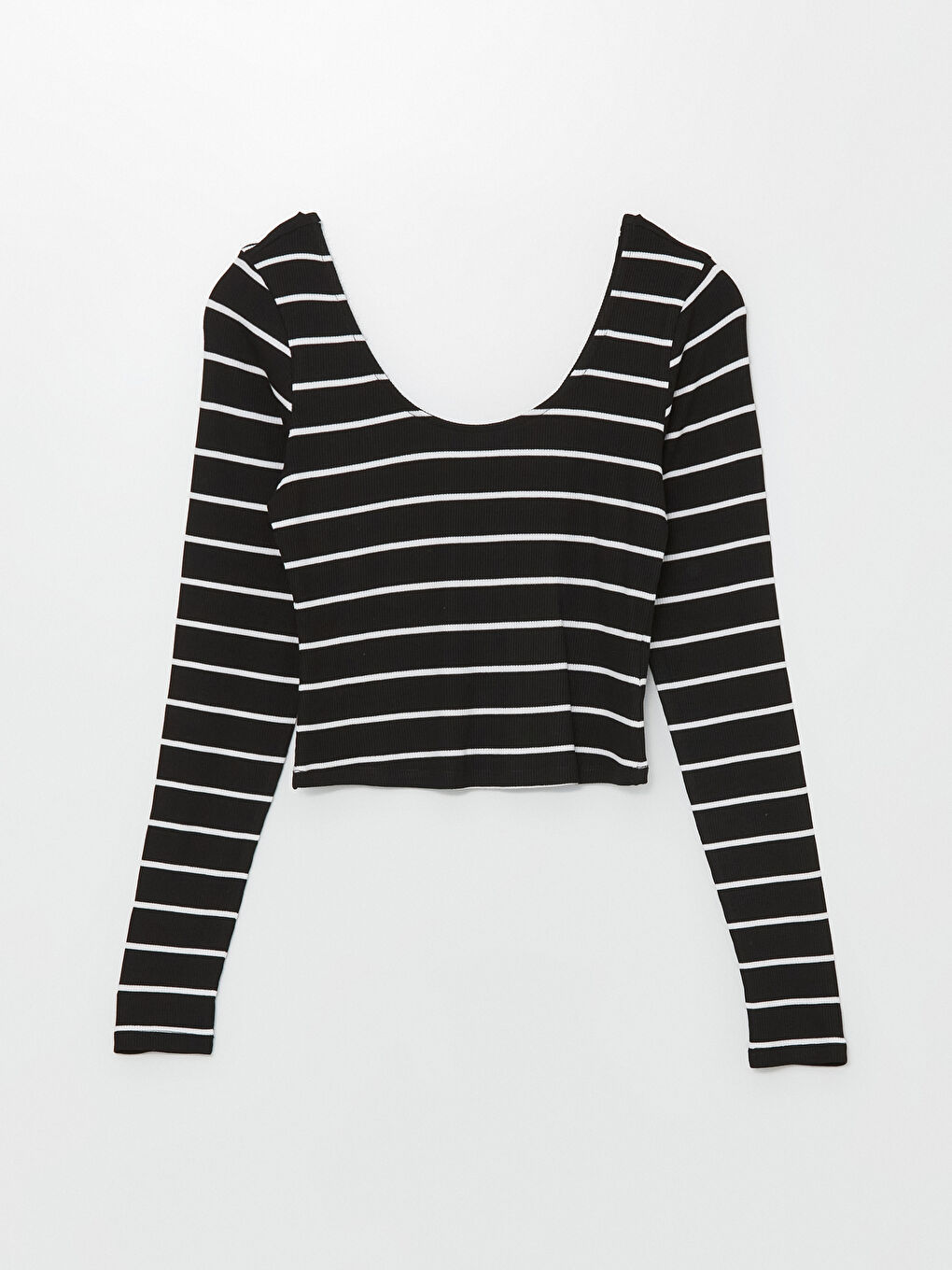 LCW Vision U Neck Striped Long Sleeve Women's Crop Top -W45106Z8-LEG