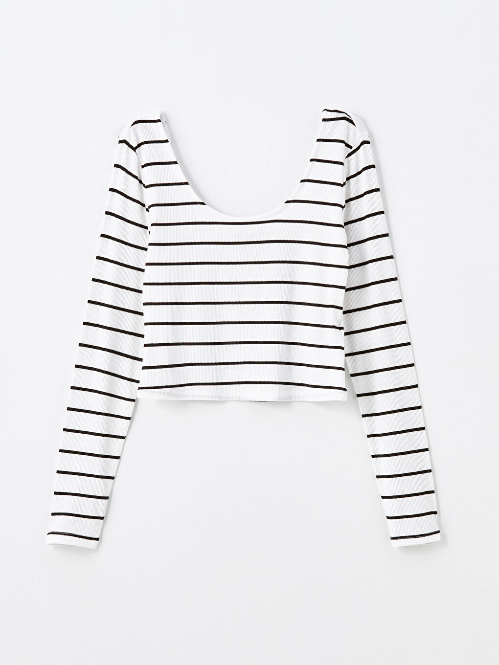 LC Waikiki U Neck Striped Long Sleeve Women's Crop Top -W45106Z8-SZ5