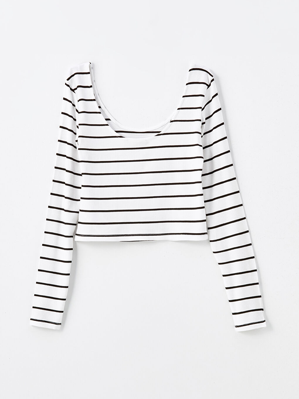LC Waikiki U Neck Striped Long Sleeve Women's Crop Top -W45106Z8-SZ5