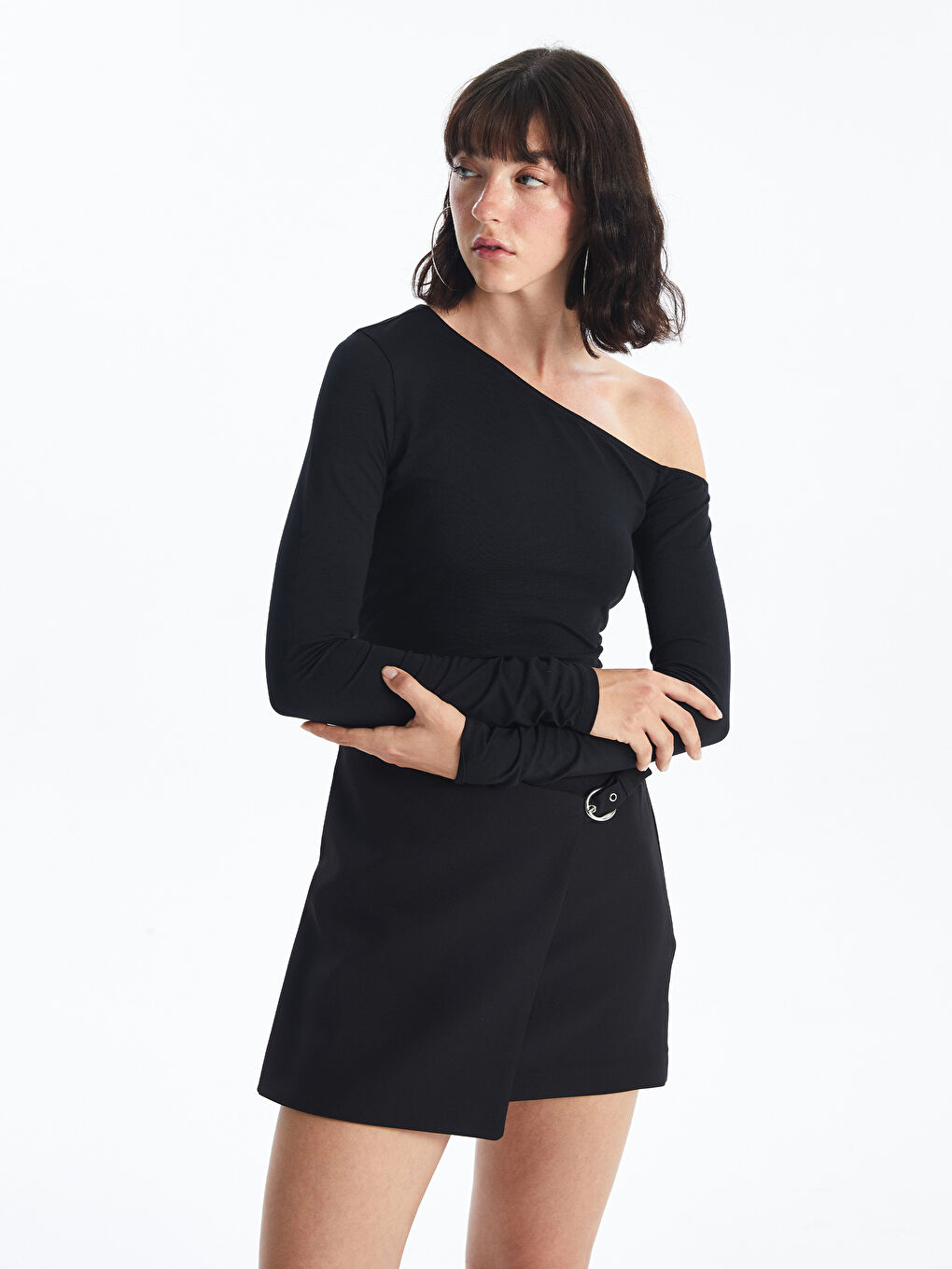 LCW Vision Schulterfreier Ausschnitt Schlichte Langarm Bluse für Damen -W45114Z8-CVL