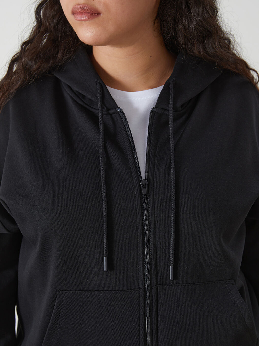 LCW Vision Siyah Kapüşonlu Oversize Kadın Kalın Fermuarlı Sweatshirt - 6