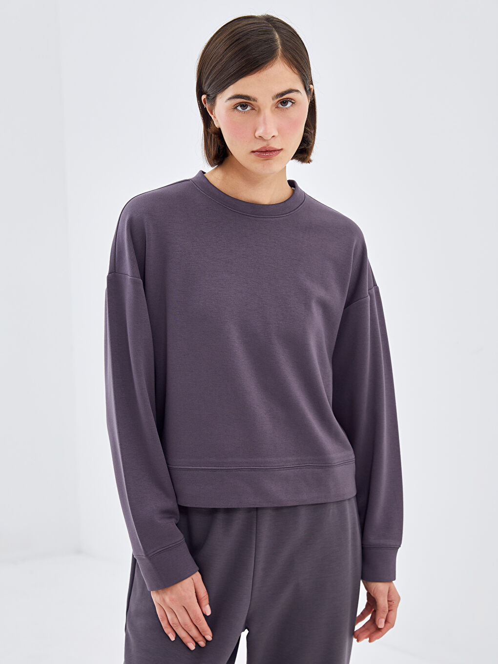 LCW Vision Antrasit Bisiklet Yaka Oversize Kadın Sweatshirt