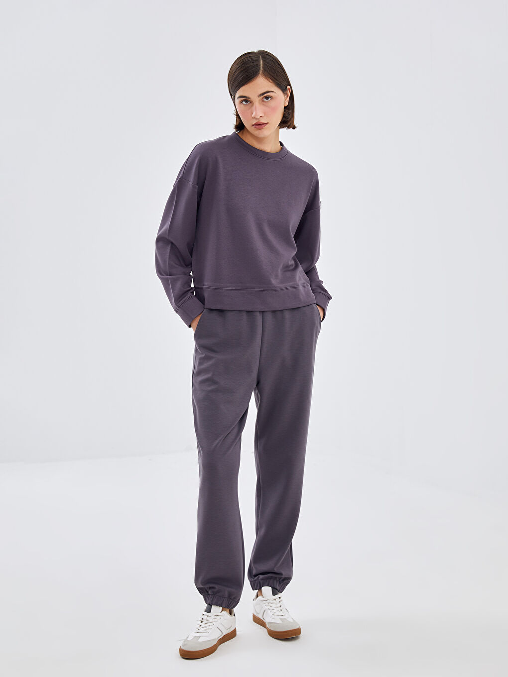 LCW Vision Antrasit Bisiklet Yaka Oversize Kadın Sweatshirt - 1