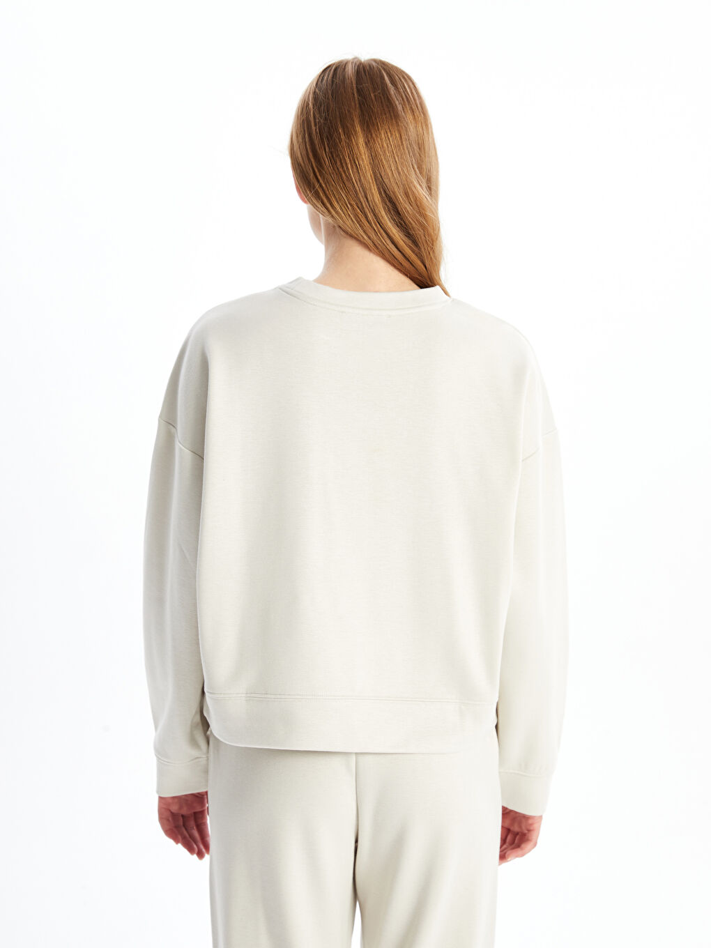 LCW Vision Taş Rengi Bisiklet Yaka Oversize Kadın Sweatshirt - 3