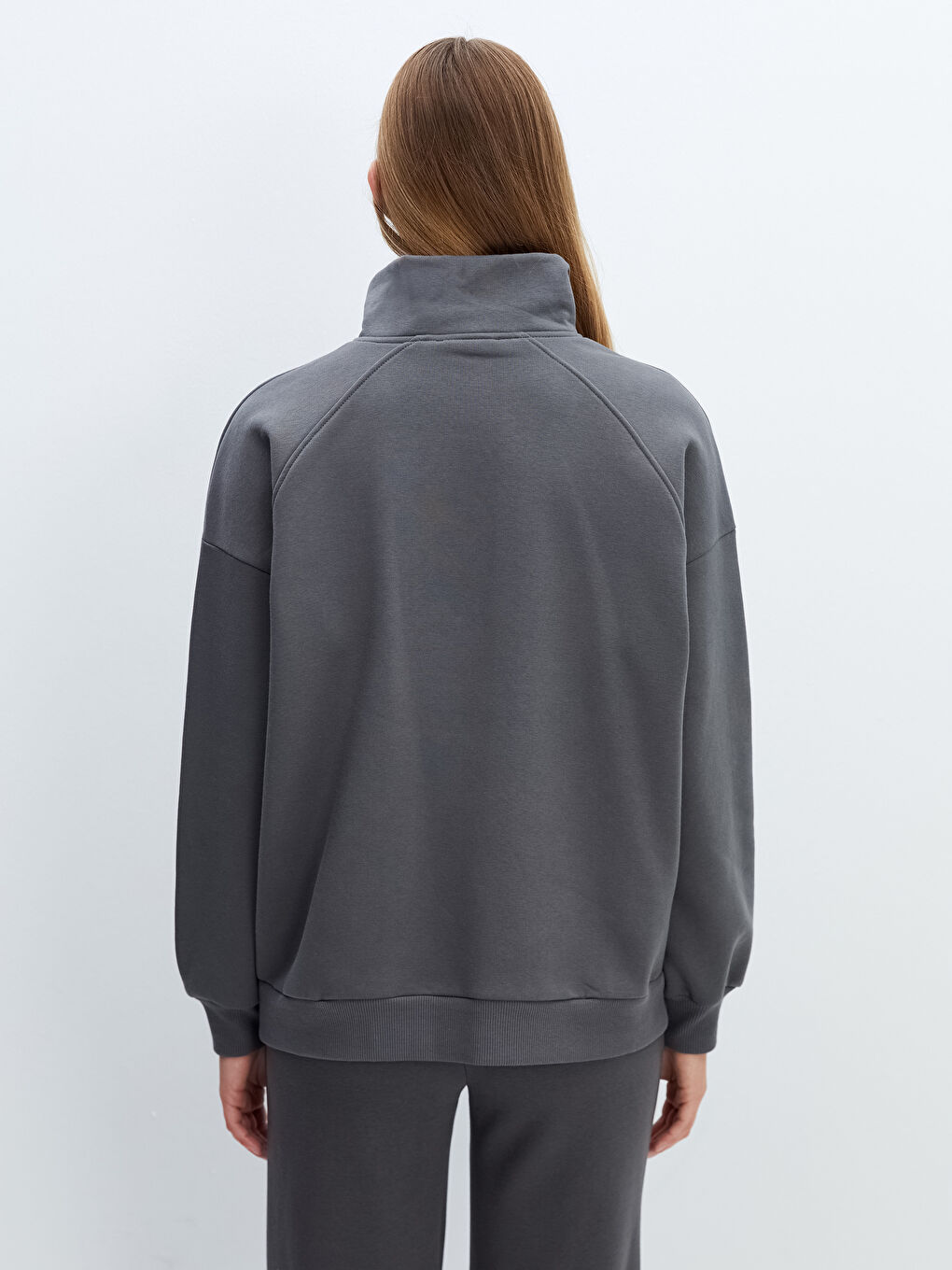 LCW Vision Koyu Gri Dik Yaka Oversize Kadın Kalın Sweatshirt - 3