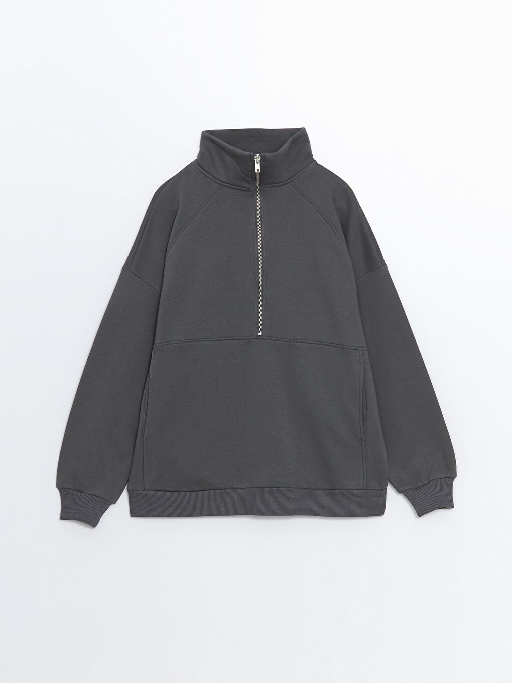 LCW Vision Koyu Gri Dik Yaka Oversize Kadın Sweatshirt - 4