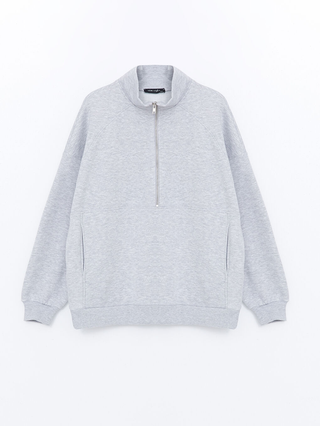 LCW Vision Gri Melanj Dik Yaka Oversize Kadın Sweatshirt - 4