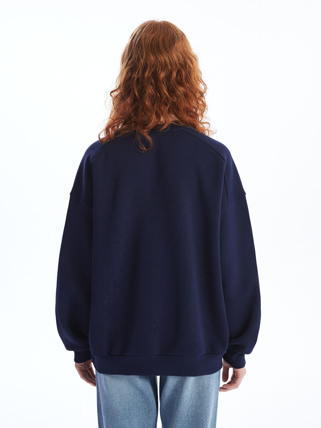 LCW Vision Lacivert Bisiklet Yaka Oversize Kadın Kalın Sweatshirt - 3