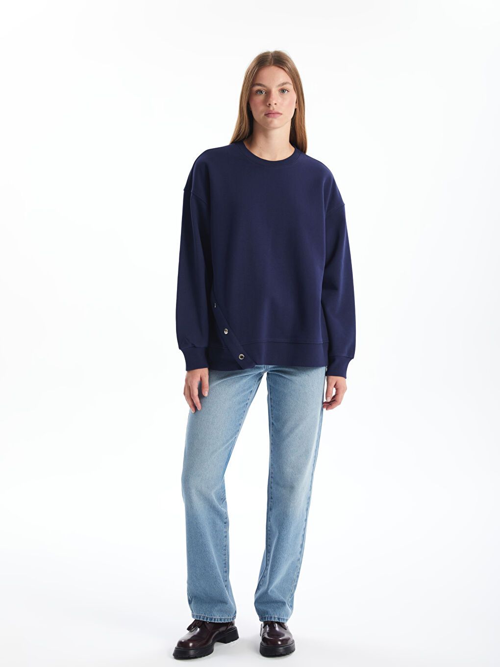 LCW Vision Lacivert Bisiklet Yaka Oversize Kadın Sweatshirt - 1