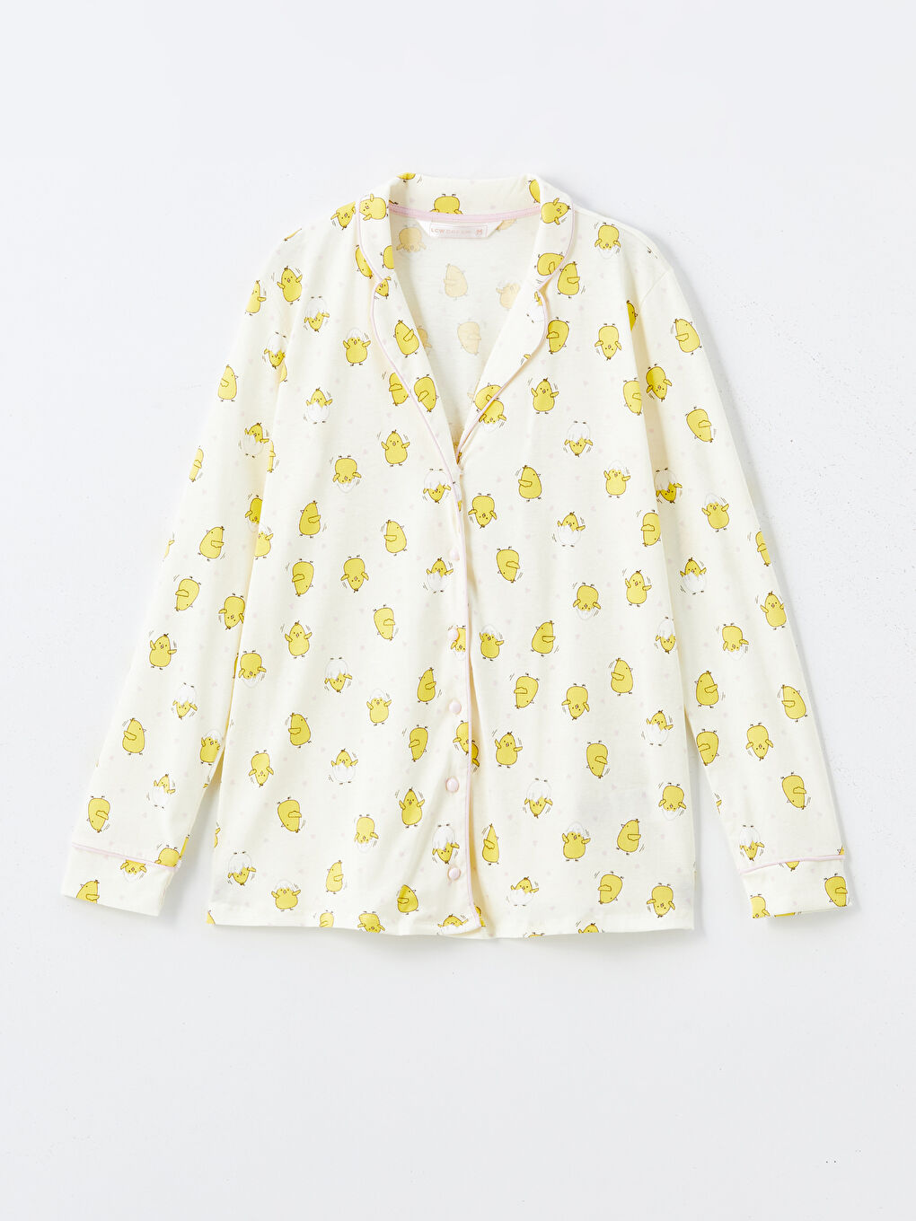 Ekru Gömlek Yaka Baskılı Hamile Pijama Üstü