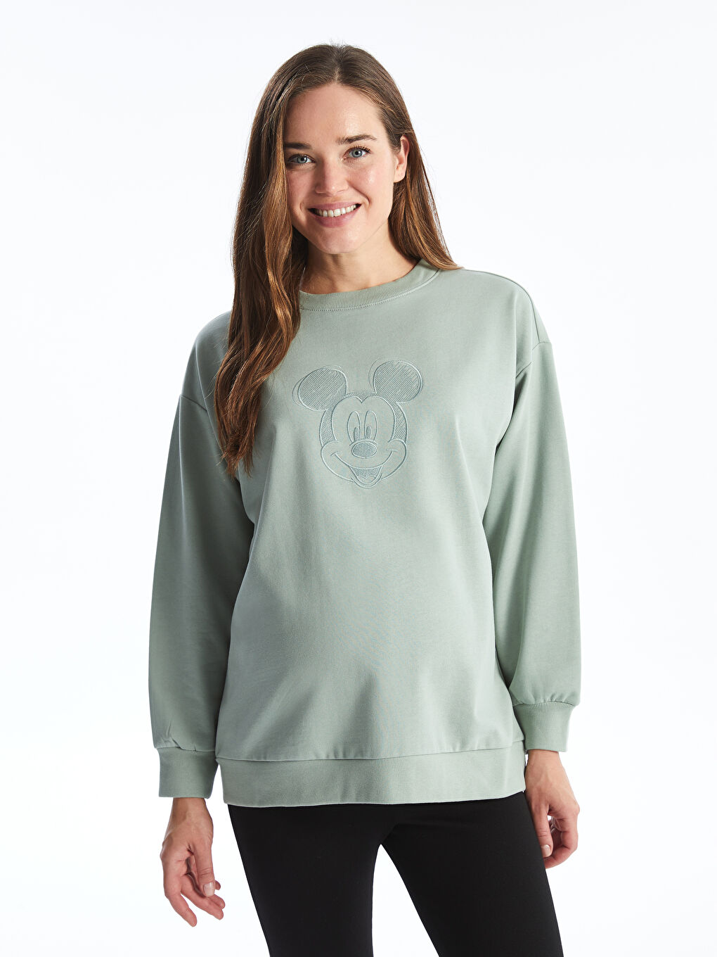 LCWAIKIKI Maternity Crew Neck Mickey Mouse Printed Oversize Women's Sweatshirt -W45371Z8-GBN