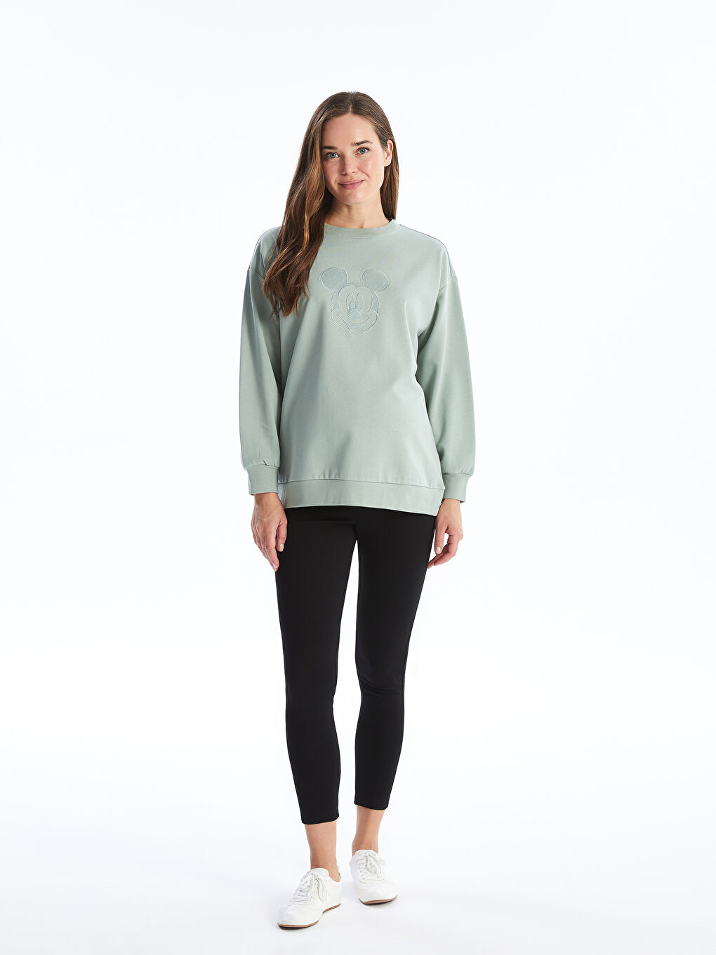 LCWAIKIKI Maternity Crew Neck Mickey Mouse Printed Oversize Women's Sweatshirt -W45371Z8-GBN