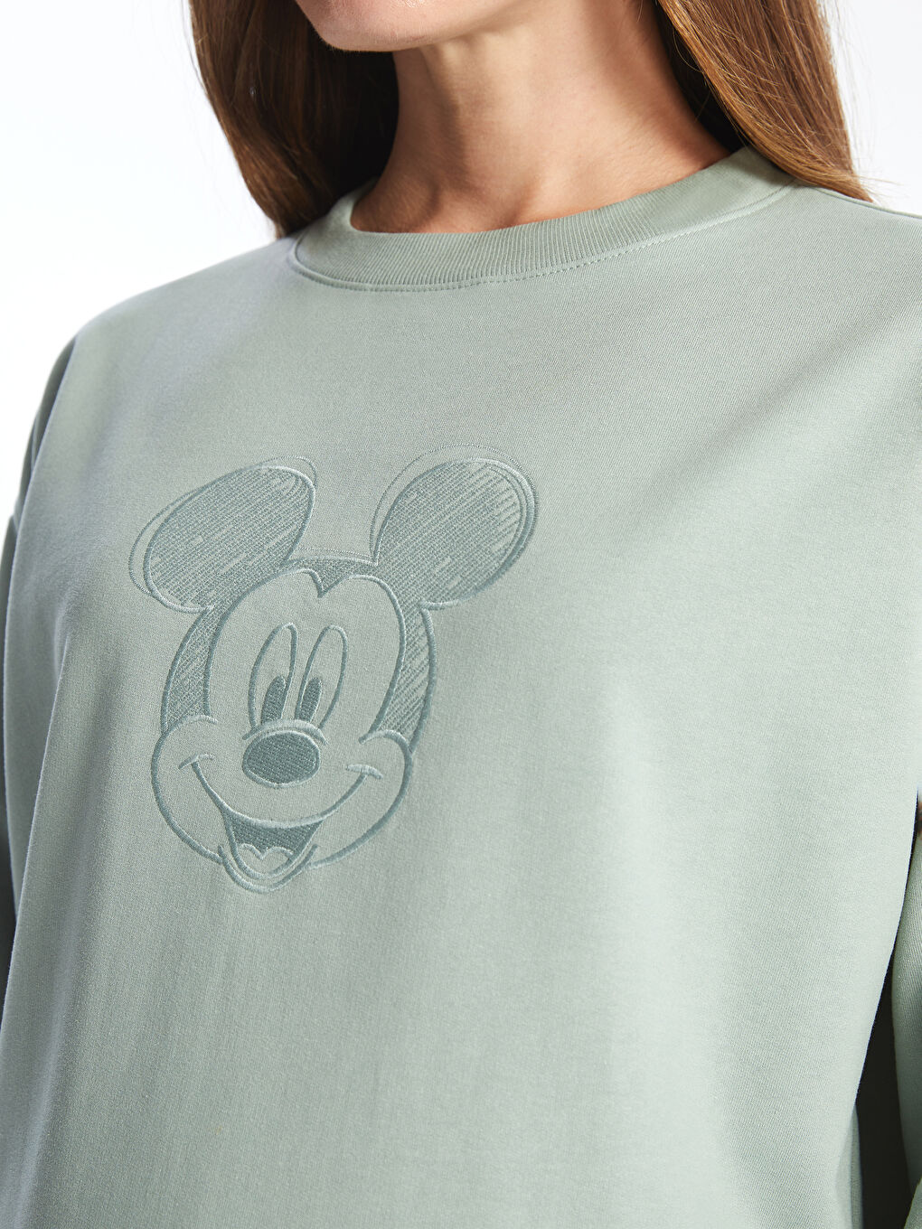 LCWAIKIKI Maternity Crew Neck Mickey Mouse Printed Oversize Women's Sweatshirt -W45371Z8-GBN