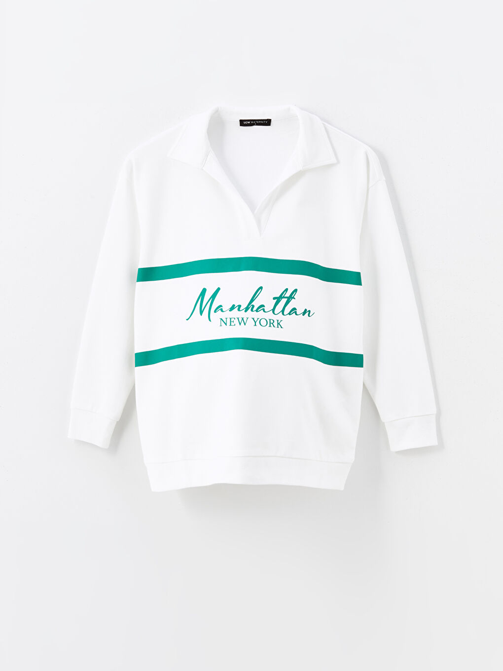 LCWAIKIKI Maternity Polo Neck Embroidered Oversize Maternity Sweatshirt -W45372Z8-FFB