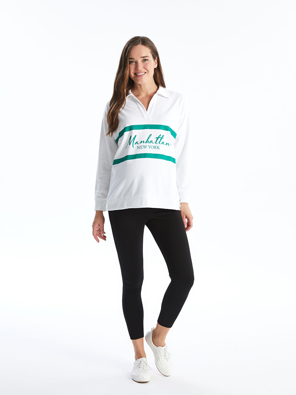 LCWAIKIKI Maternity Polo Neck Embroidered Oversize Maternity Sweatshirt -W45372Z8-FFB