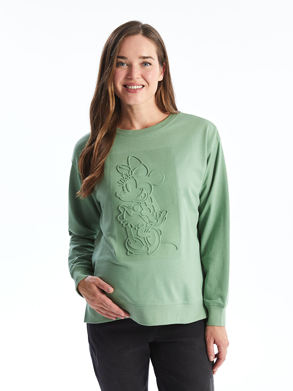 Hanorac Supradimensionat pentru Femei cu Guler Rotund Imprimat Mickey Mouse