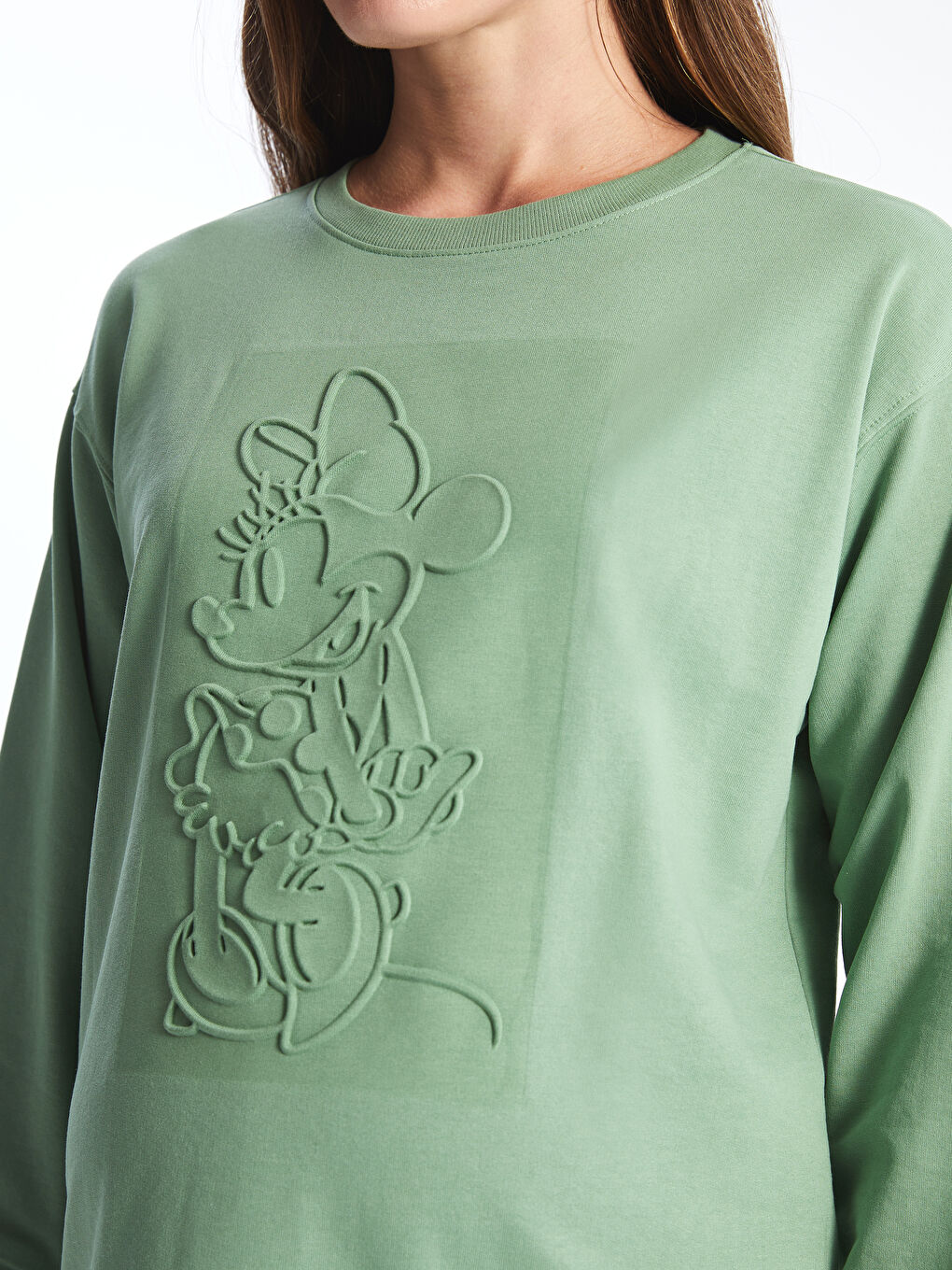 Hanorac Supradimensionat pentru Femei cu Guler Rotund Imprimat Mickey Mouse-2