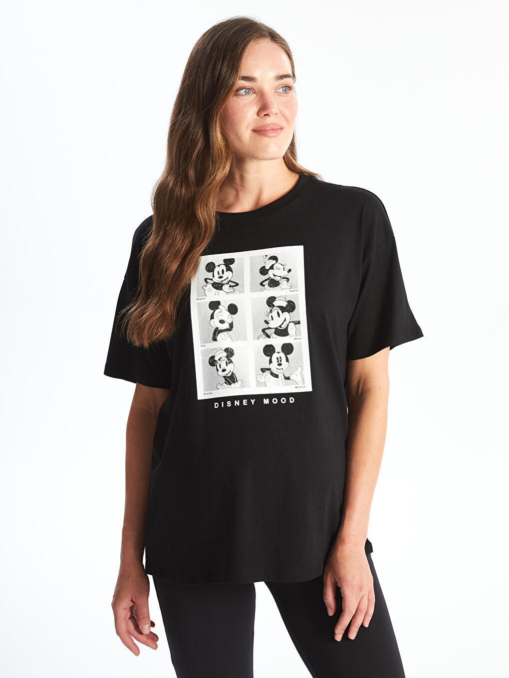 Crew Neck Mickey Mouse Printed Short Sleeve Oversize Maternity T-Shirt