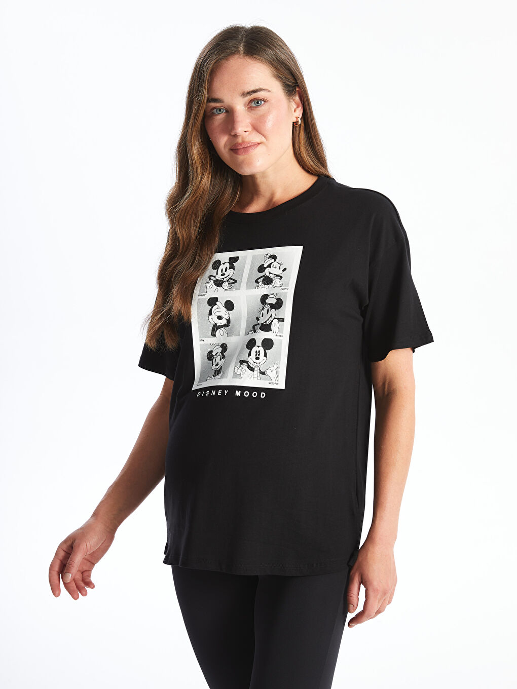 Crew Neck Mickey Mouse Printed Short Sleeve Oversize Maternity T-Shirt-1
