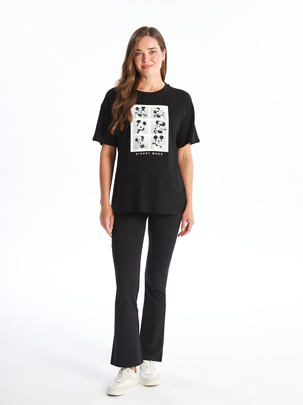 Crew Neck Mickey Mouse Printed Short Sleeve Oversize Maternity T-Shirt-2