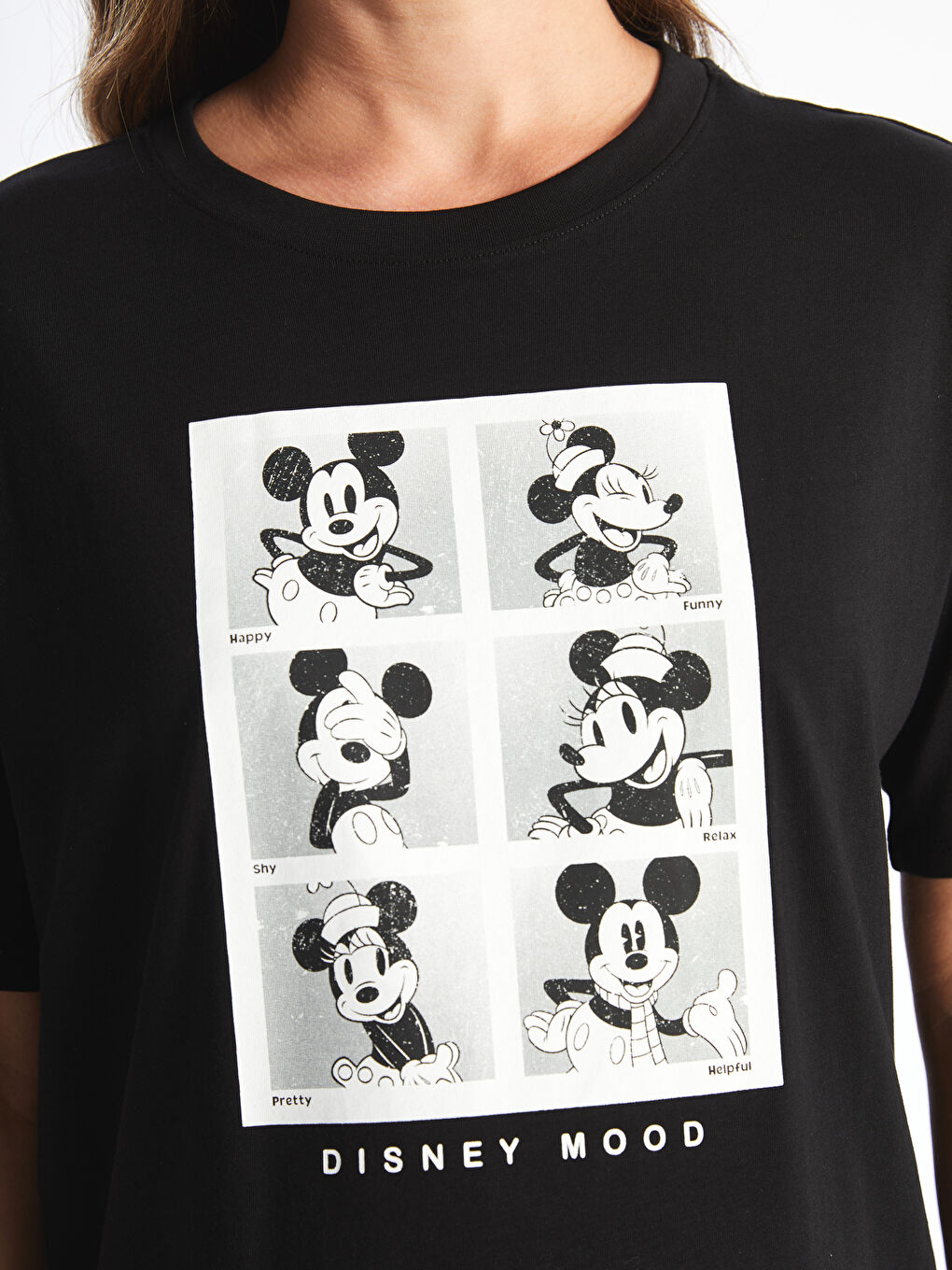 Crew Neck Mickey Mouse Printed Short Sleeve Oversize Maternity T-Shirt-3