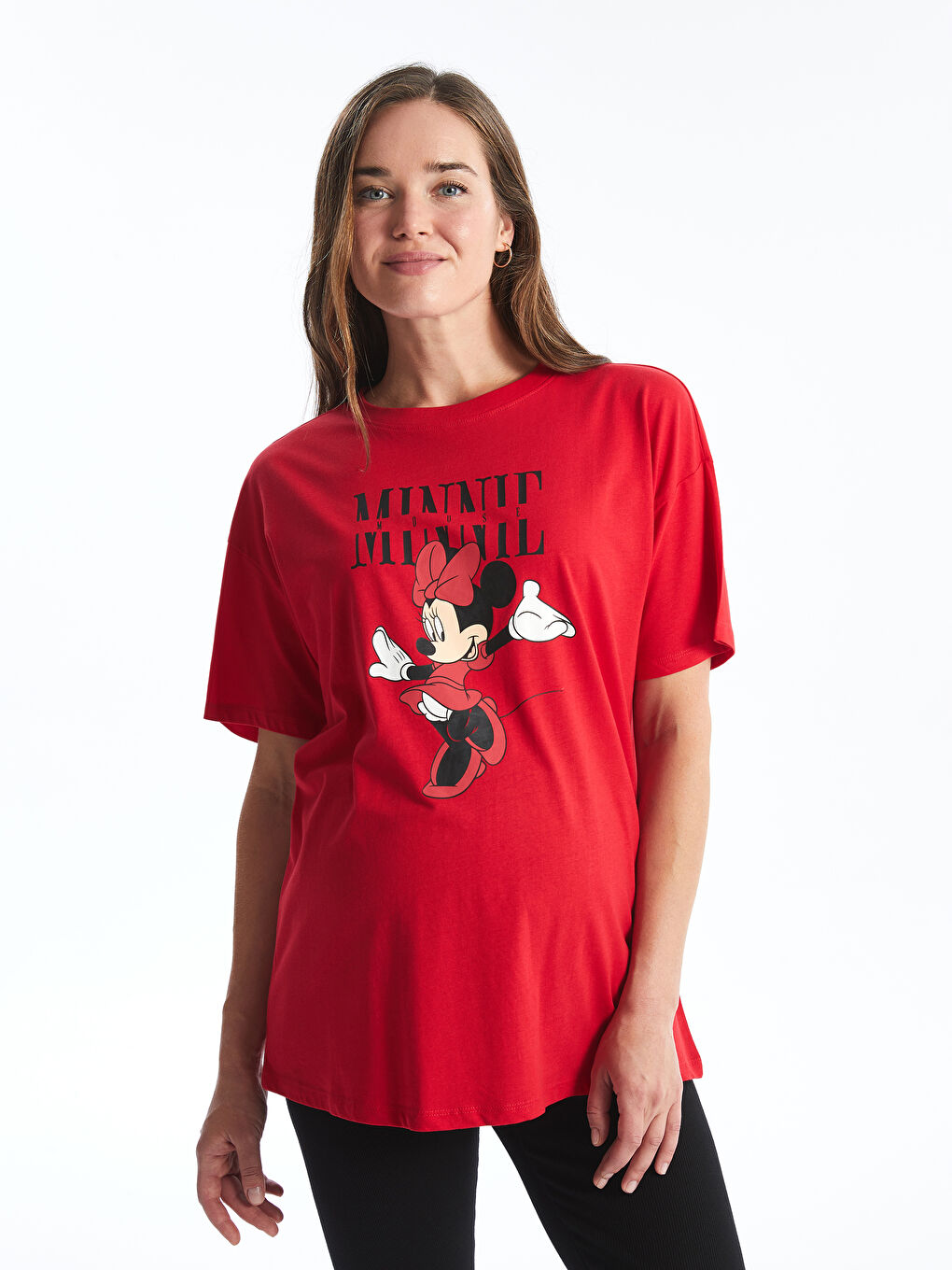 LCW Crew Neck Minnie Mouse Printed Oversize Maternity T-Shirt -W45396Z8-HC3