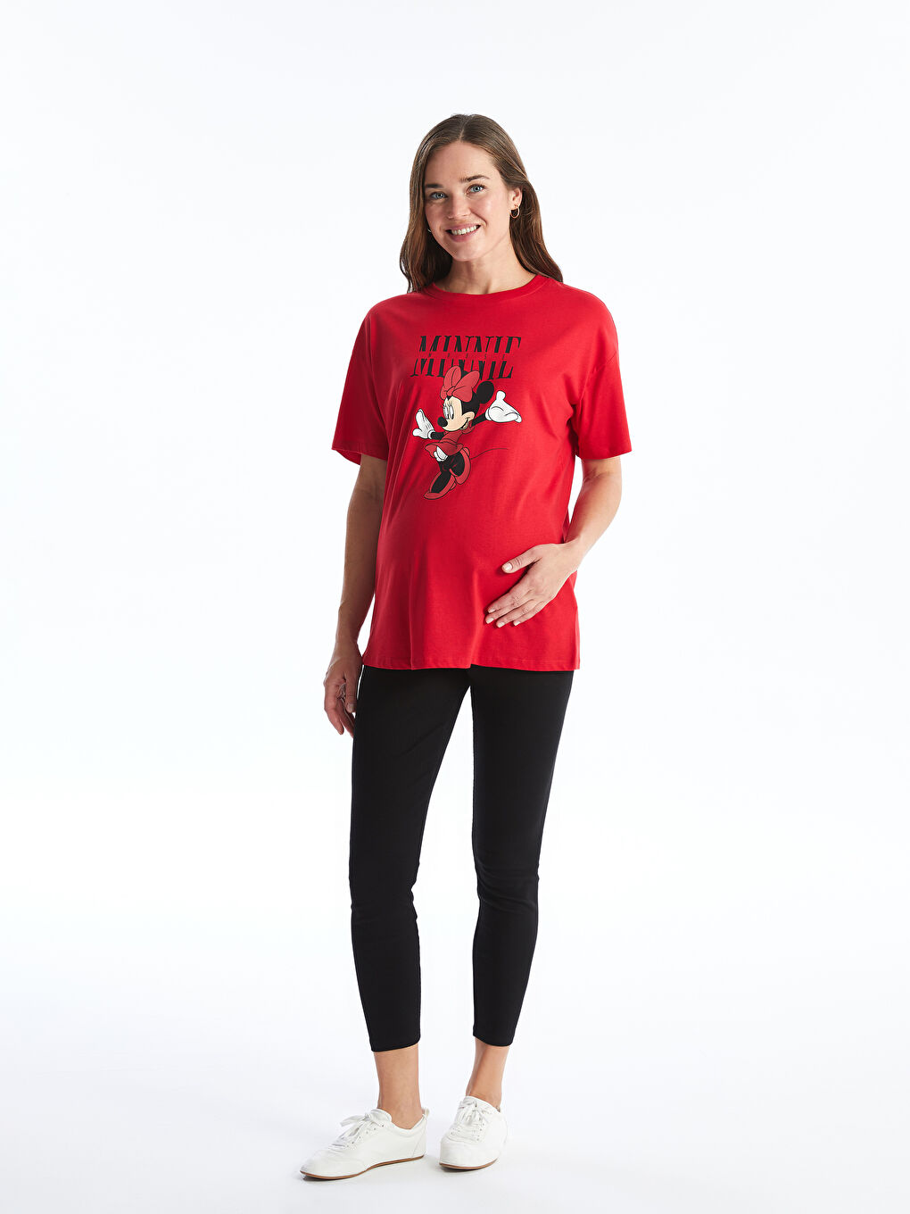 LCW Crew Neck Minnie Mouse Printed Oversize Maternity T-Shirt -W45396Z8-HC3