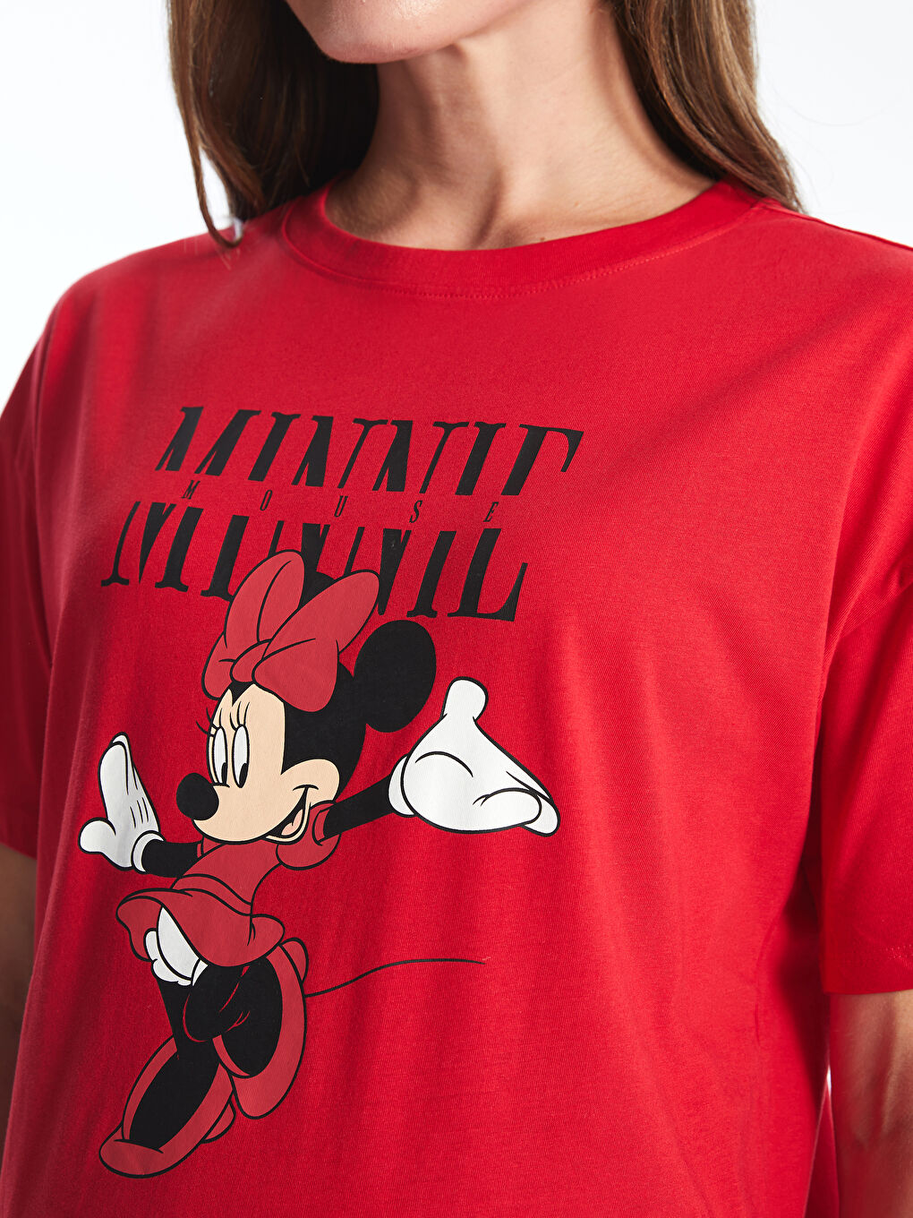 LCW Crew Neck Minnie Mouse Printed Oversize Maternity T-Shirt -W45396Z8-HC3