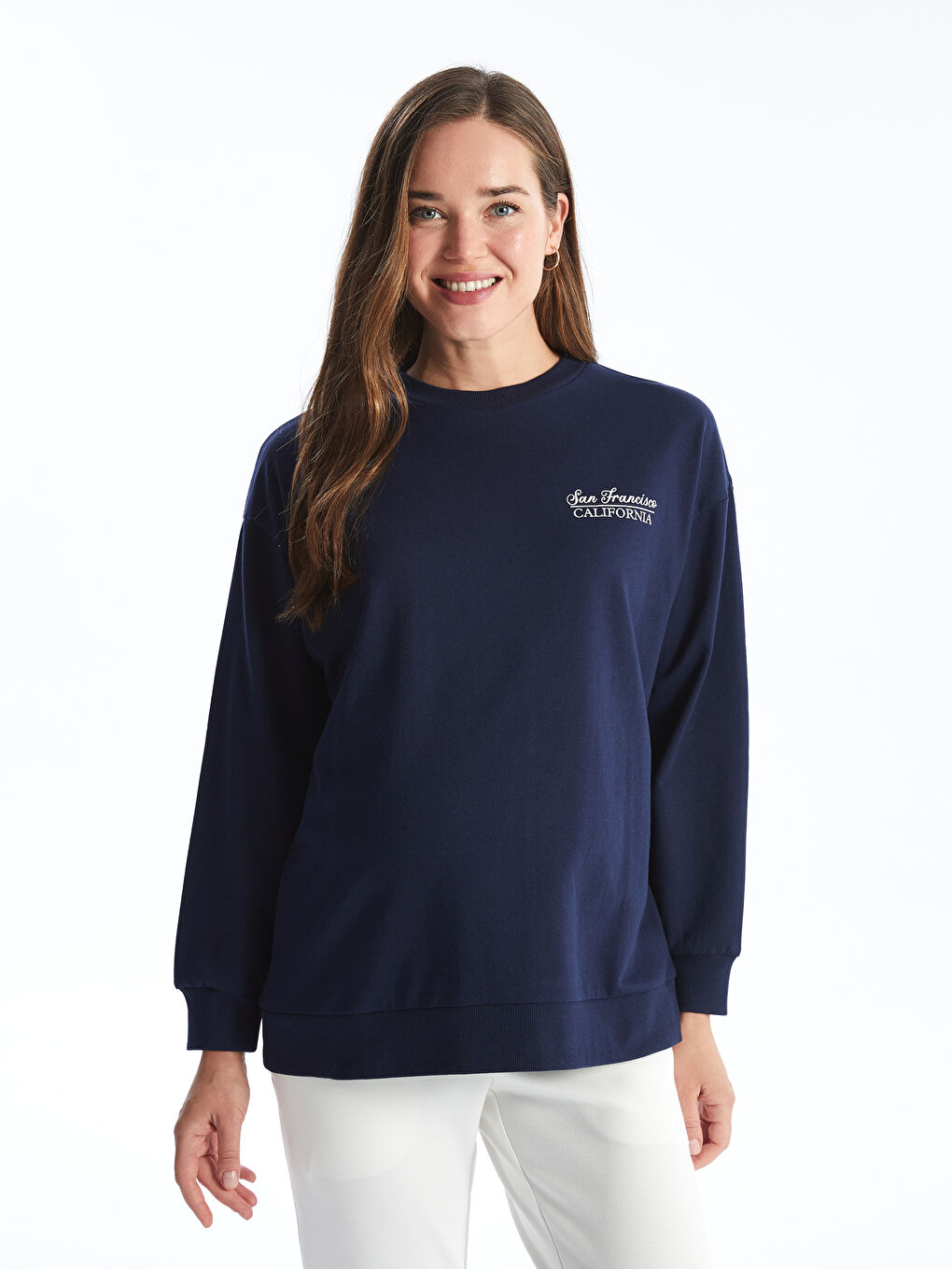 LCWAIKIKI Maternity Crew Neck Embroidered Oversize Maternity Sweatshirt -W45399Z8-YDM