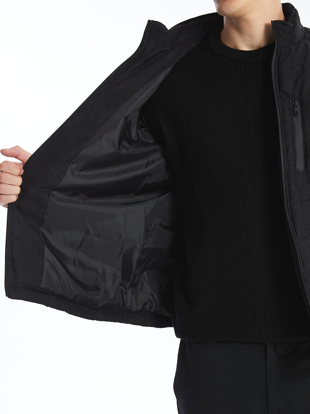 Manteau Bouffant à Col Cheminée Svelte pour Hommes-4