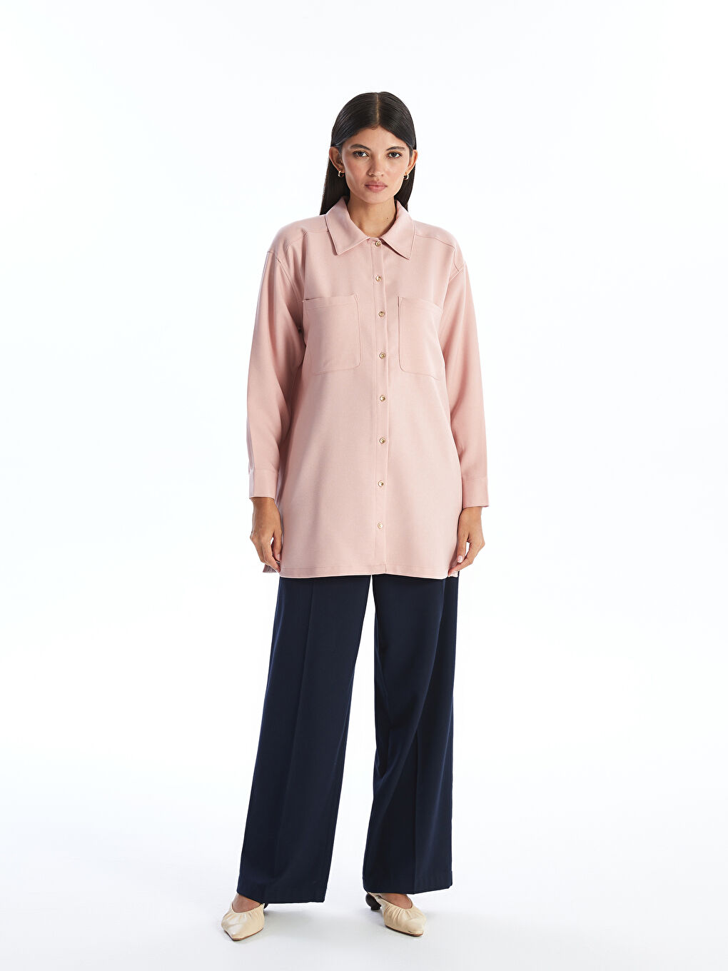 Plain Long Sleeve Women's Shirt Tunic-1