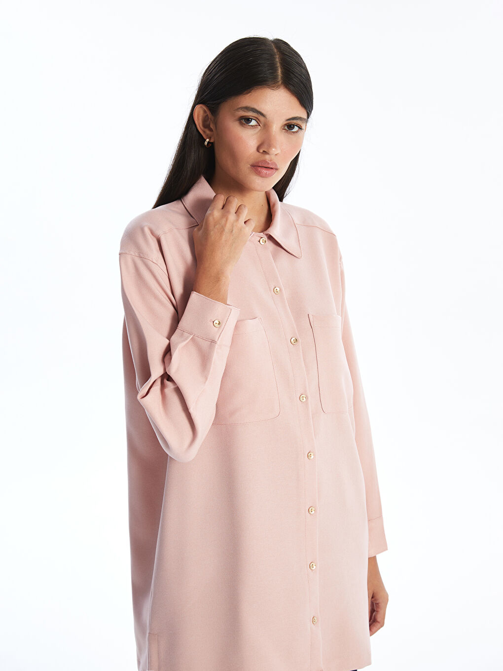 Plain Long Sleeve Women's Shirt Tunic-3