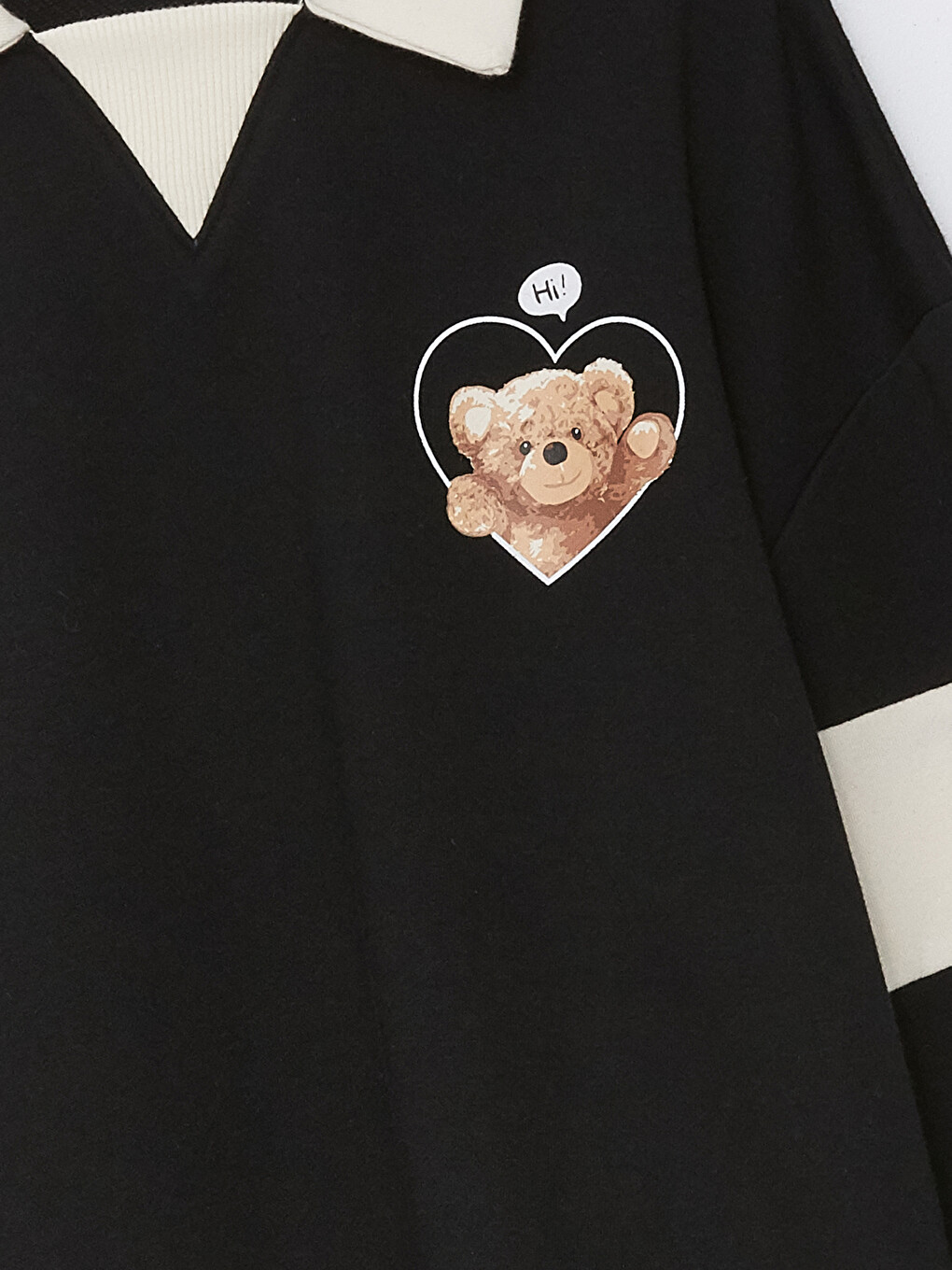 Siyah Polo Yaka Ayı Teddy Baskılı Kız Çocuk Sweatshirt-2