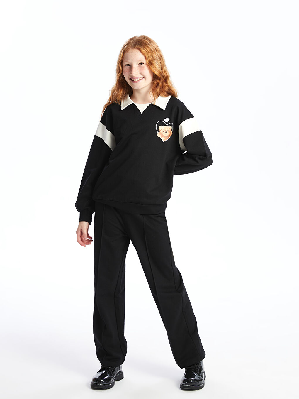 Polo Neck Girls' Sweatshirt and Trousers-1