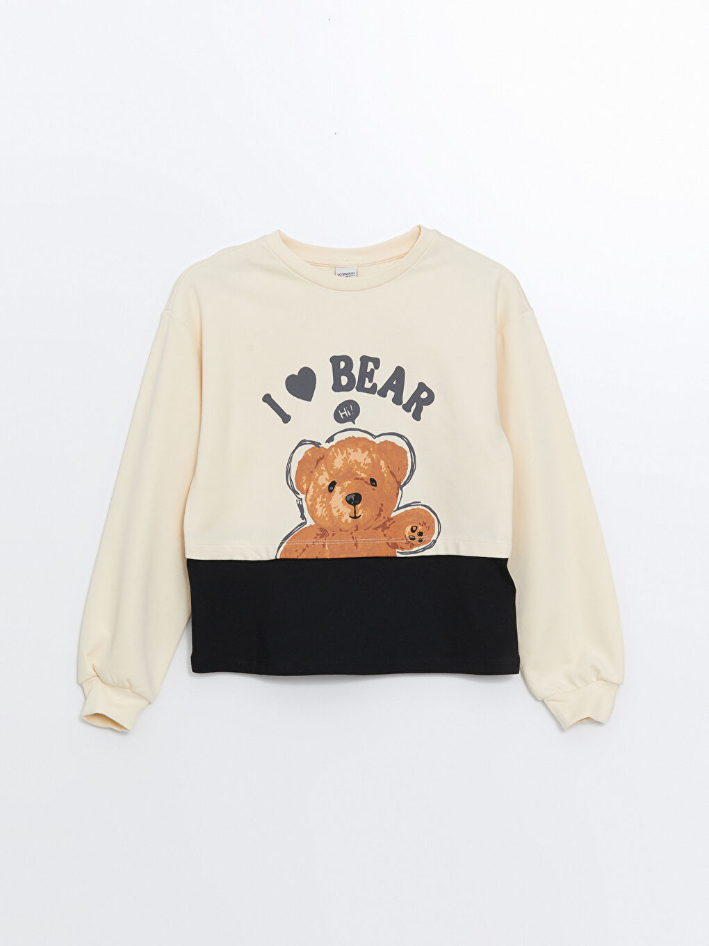 Bej Bisiklet Yaka Kız Çocuk Sweatshirt