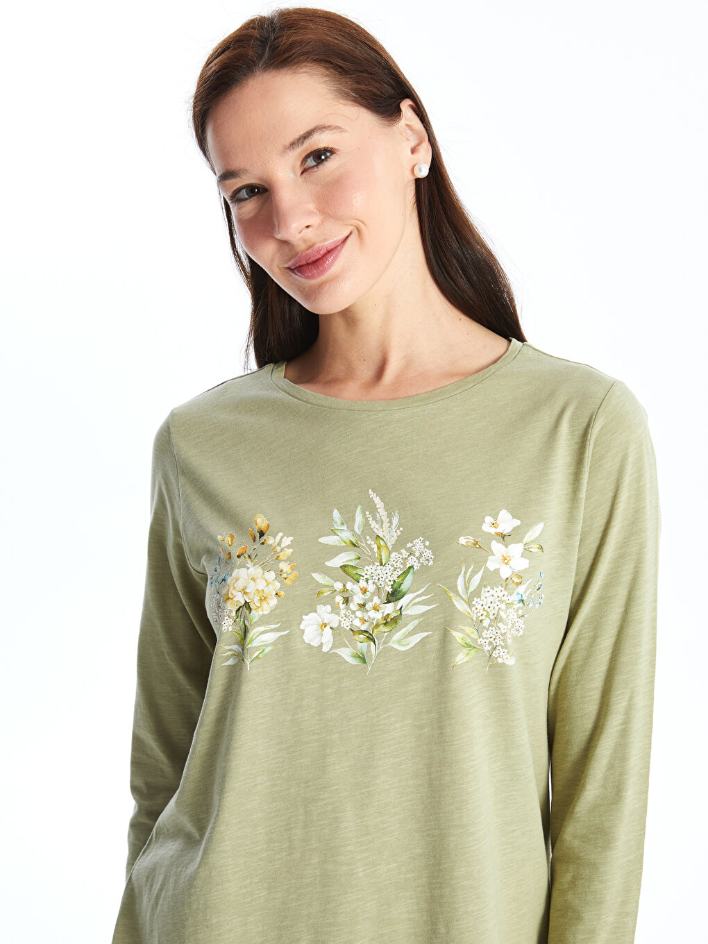 LCW Grace Crew Neck Patterned Long Sleeve Women's Blouse -W45464Z8-GHY