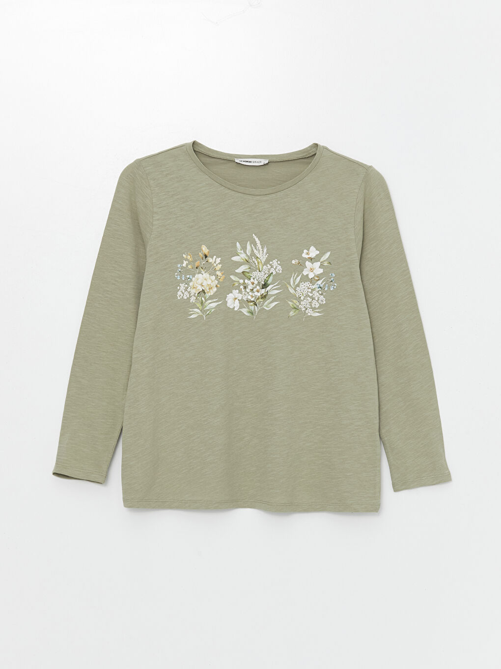 LCW Grace Crew Neck Patterned Long Sleeve Women's Blouse -W45464Z8-GHY