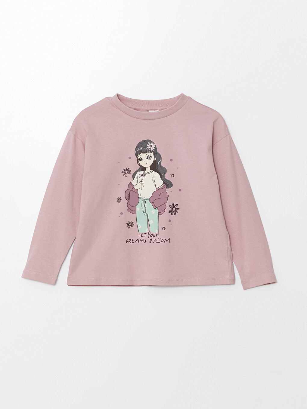 Crew Neck Printed Girls' T-Shirt -W45469Z4-FHR