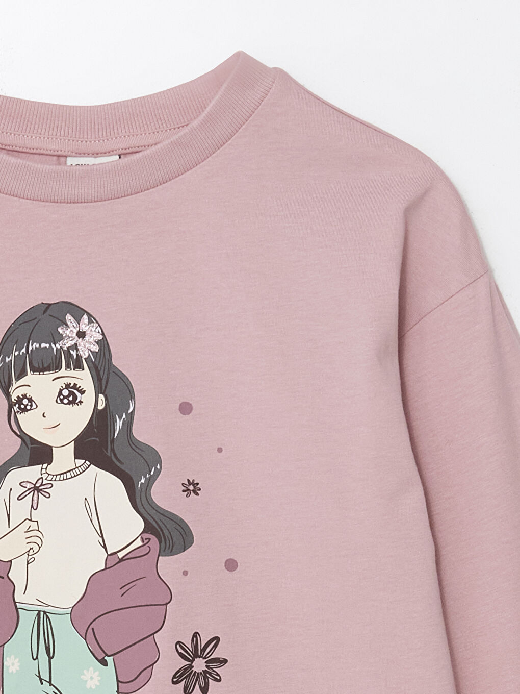 Crew Neck Printed Girls' T-Shirt -W45469Z4-FHR