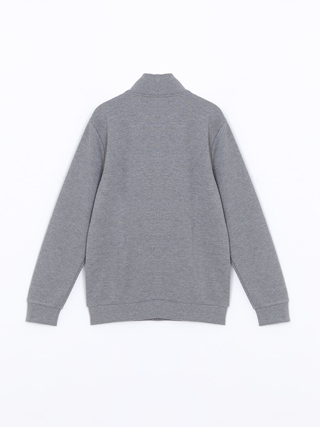 Gri Dik Yaka Uzun Kollu Erkek Fermuarlı Sweatshirt-5