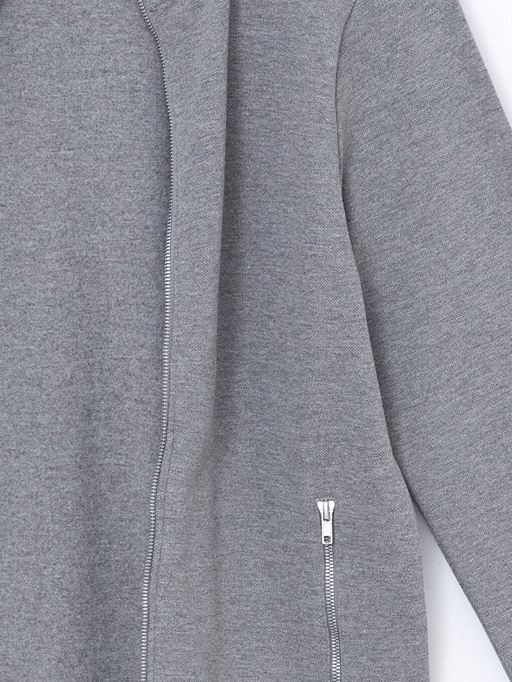 Gri Dik Yaka Uzun Kollu Erkek Fermuarlı Sweatshirt-6