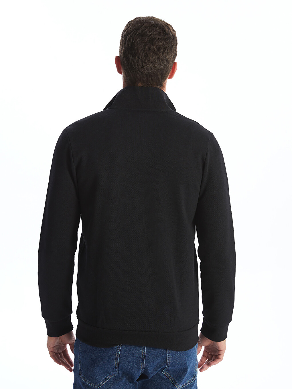 Siyah Dik Yaka Uzun Kollu Erkek Fermuarlı Sweatshirt-8