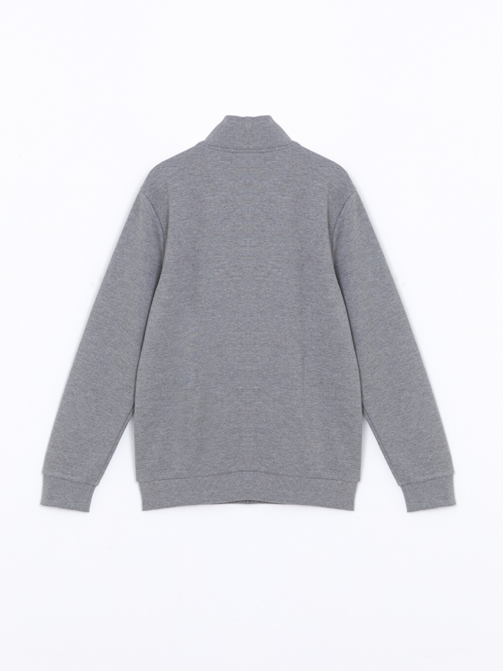 Gri Dik Yaka Uzun Kollu Erkek Fermuarlı Sweatshirt-5